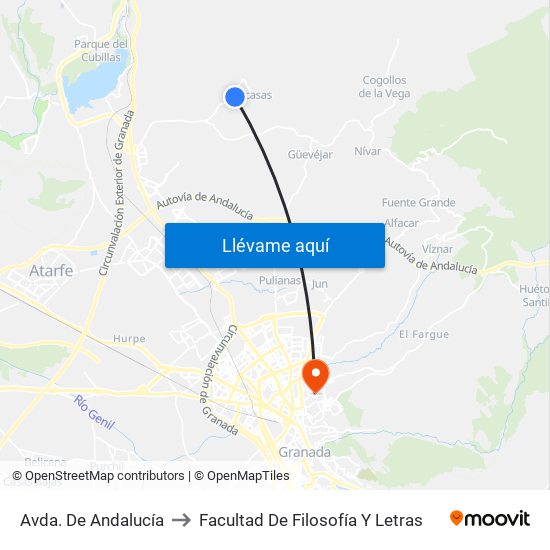 Avda. De Andalucía to Facultad De Filosofía Y Letras map