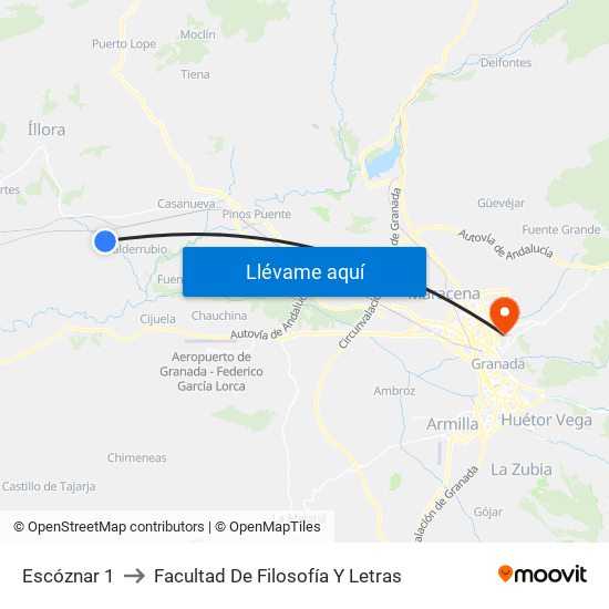 Escóznar 1 to Facultad De Filosofía Y Letras map