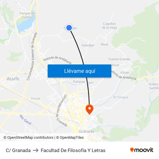 C/ Granada to Facultad De Filosofía Y Letras map