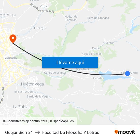 Güéjar Sierra 1 to Facultad De Filosofía Y Letras map