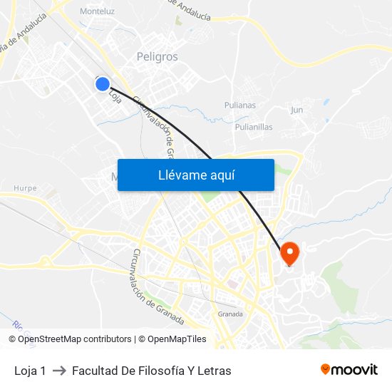 Loja 1 to Facultad De Filosofía Y Letras map