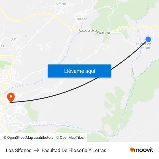 Los Sifones to Facultad De Filosofía Y Letras map