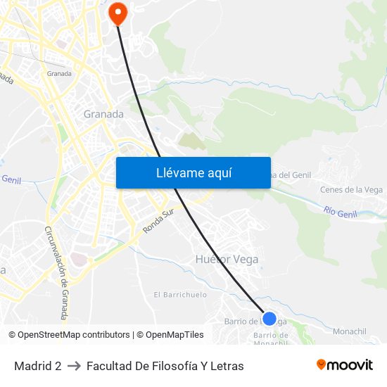 Madrid 2 to Facultad De Filosofía Y Letras map