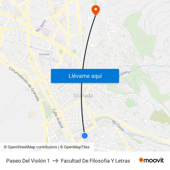 Paseo Del Violón 1 to Facultad De Filosofía Y Letras map