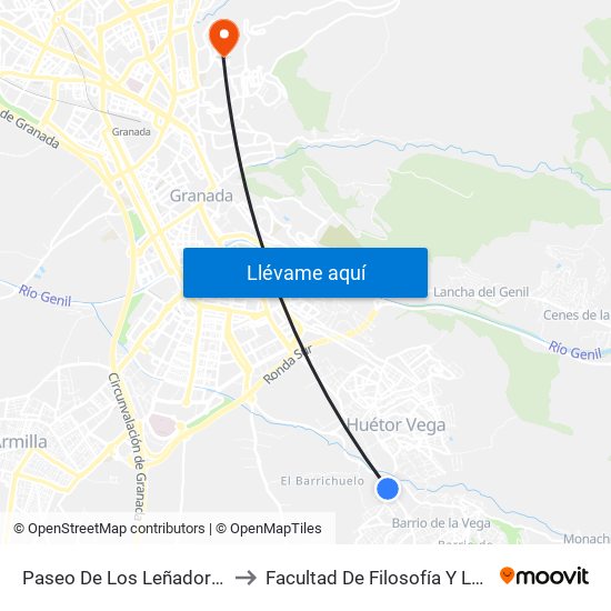 Paseo De Los Leñadores 1 to Facultad De Filosofía Y Letras map