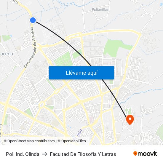 Pol. Ind. Olinda to Facultad De Filosofía Y Letras map