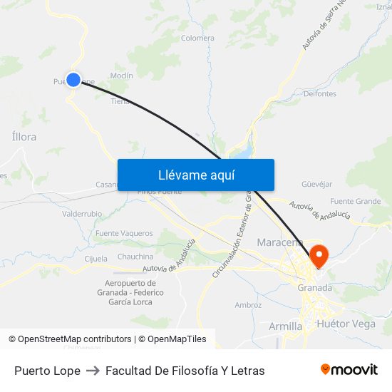 Puerto Lope to Facultad De Filosofía Y Letras map