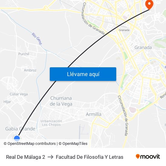 Real De Málaga 2 to Facultad De Filosofía Y Letras map