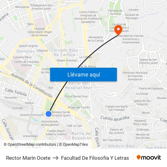 Rector Marín Ocete to Facultad De Filosofía Y Letras map