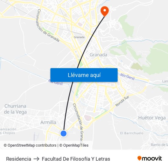 Residencia to Facultad De Filosofía Y Letras map
