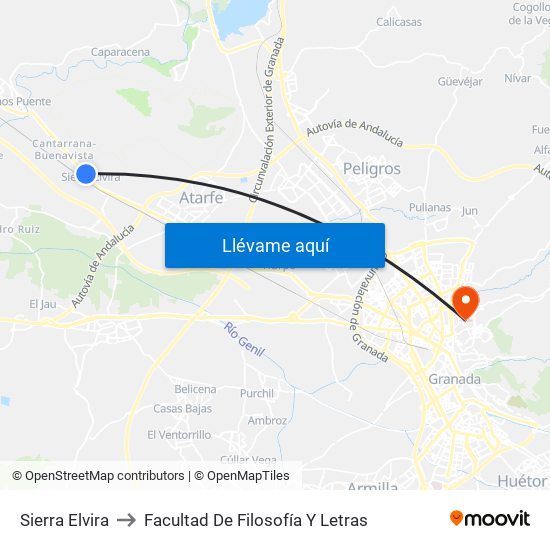 Sierra Elvira to Facultad De Filosofía Y Letras map
