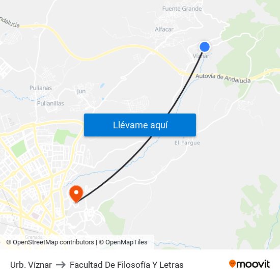 Urb. Víznar to Facultad De Filosofía Y Letras map
