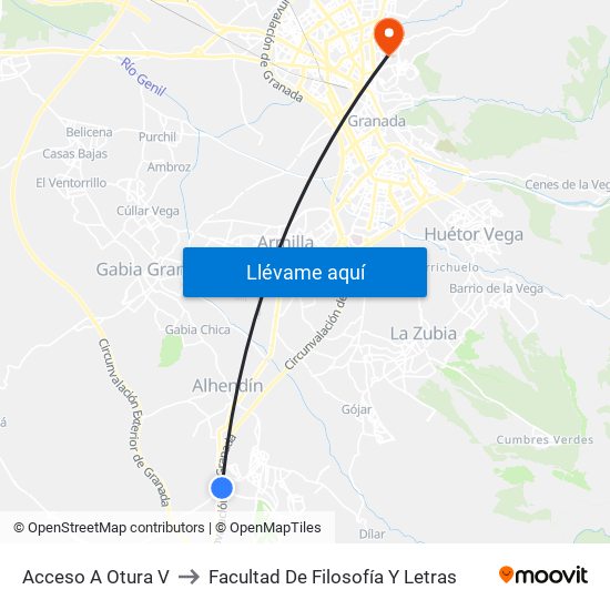 Acceso A Otura V to Facultad De Filosofía Y Letras map