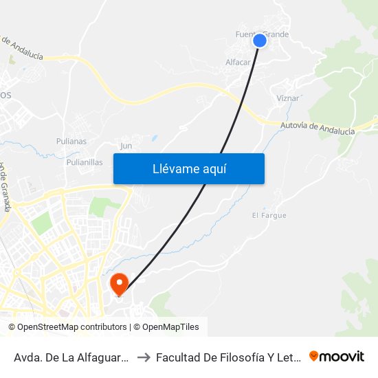 Avda. De La Alfaguara 2 to Facultad De Filosofía Y Letras map