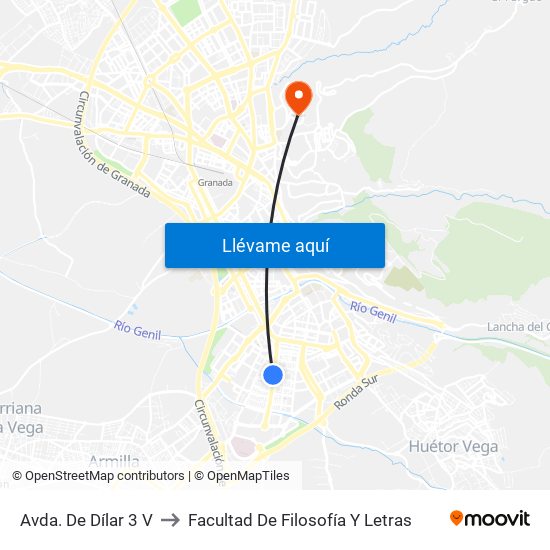 Avda. De Dílar 3 V to Facultad De Filosofía Y Letras map