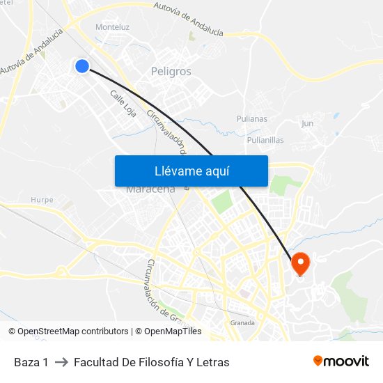 Baza 1 to Facultad De Filosofía Y Letras map