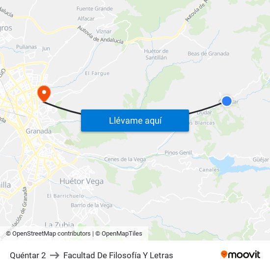 Quéntar 2 to Facultad De Filosofía Y Letras map