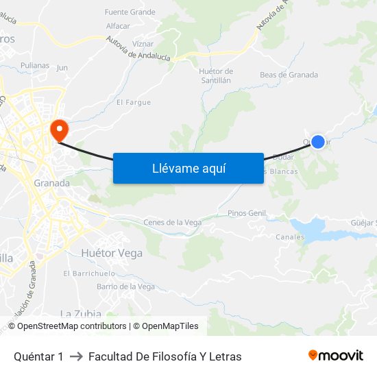 Quéntar 1 to Facultad De Filosofía Y Letras map