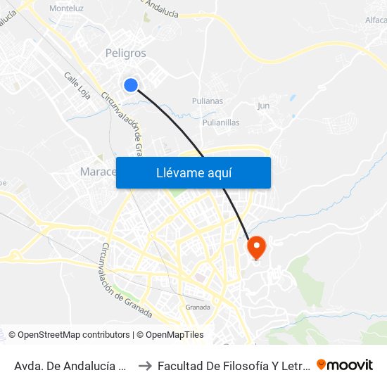 Avda. De Andalucía 2 V to Facultad De Filosofía Y Letras map