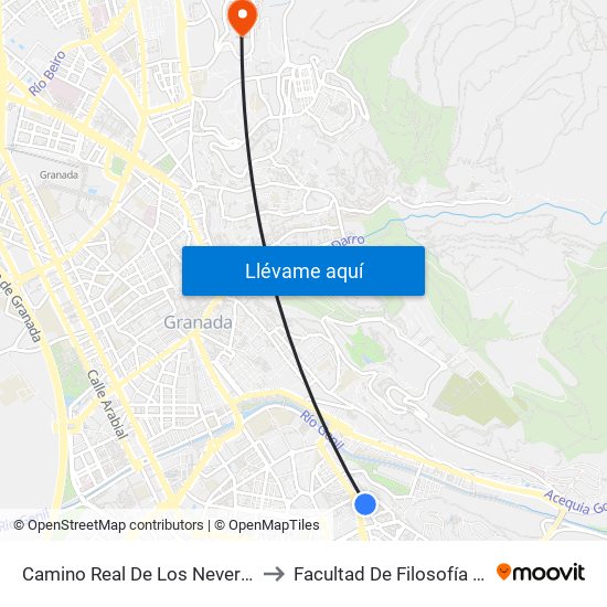 Camino Real De Los Neveros - Fte 4 to Facultad De Filosofía Y Letras map