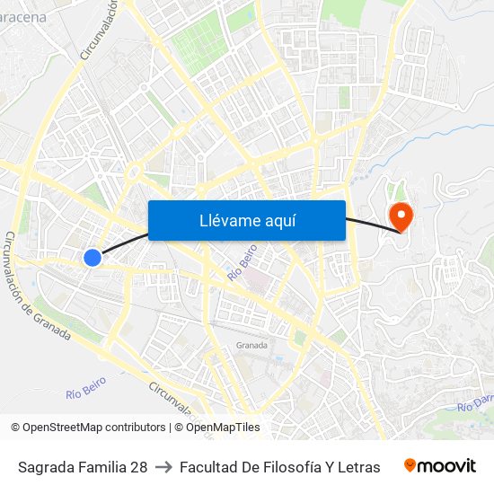 Sagrada Familia 28 to Facultad De Filosofía Y Letras map