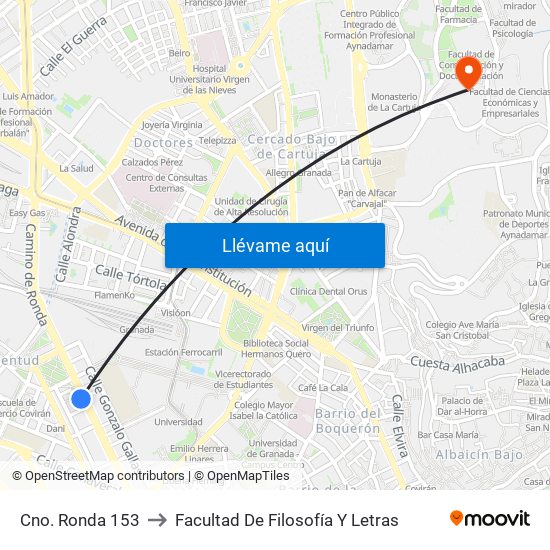 Cno. Ronda 153 to Facultad De Filosofía Y Letras map