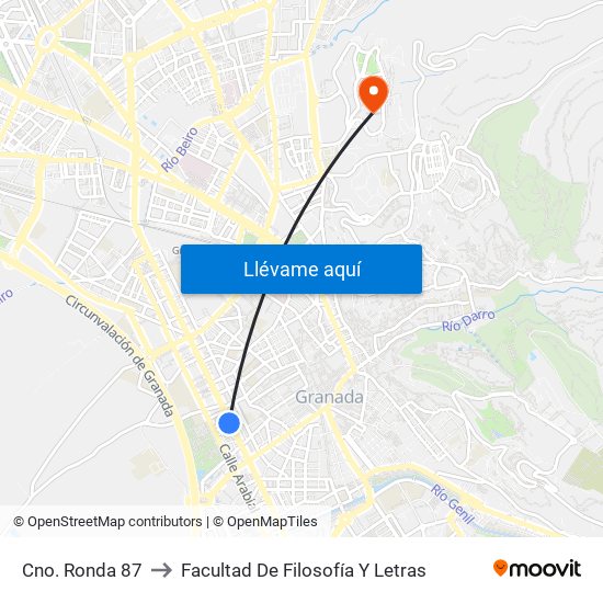 Cno. Ronda 87 to Facultad De Filosofía Y Letras map