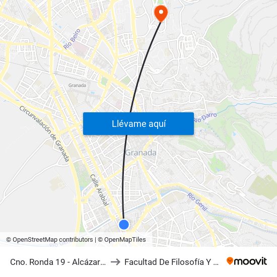 Cno. Ronda 19 - Alcázar Genil to Facultad De Filosofía Y Letras map