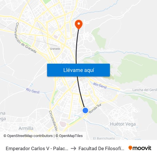 Emperador Carlos V - Palacio Deportes to Facultad De Filosofía Y Letras map