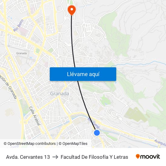 Avda. Cervantes 13 to Facultad De Filosofía Y Letras map