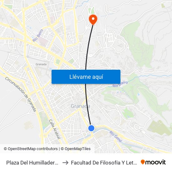 Plaza Del Humilladero 1 to Facultad De Filosofía Y Letras map