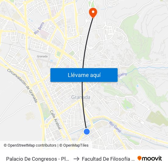 Palacio De Congresos - Plaza Rotary to Facultad De Filosofía Y Letras map
