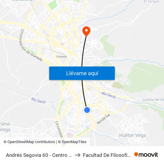 Andrés Segovia 60 - Centro Cívico Zaidín to Facultad De Filosofía Y Letras map
