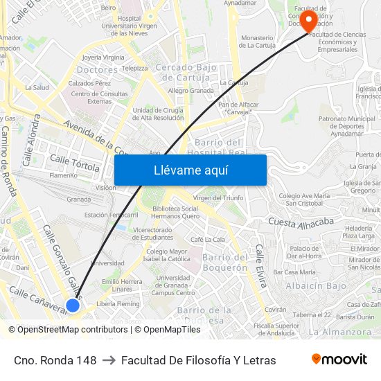 Cno. Ronda 148 to Facultad De Filosofía Y Letras map