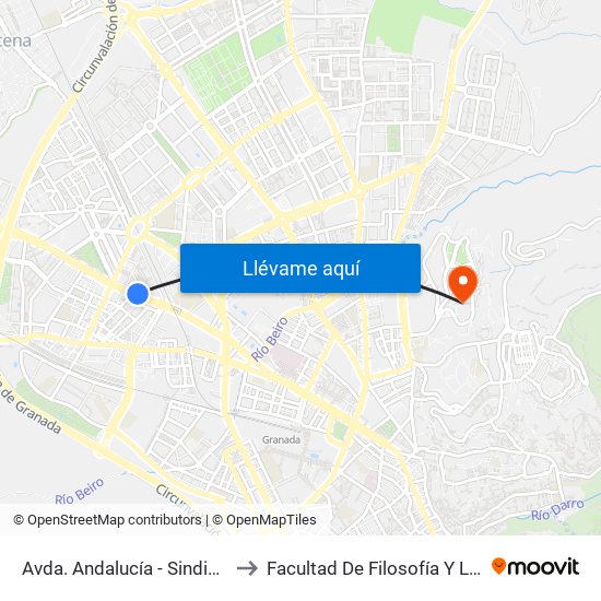Avda. Andalucía - Sindicatos to Facultad De Filosofía Y Letras map