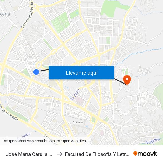 José María Carulla 29 to Facultad De Filosofía Y Letras map