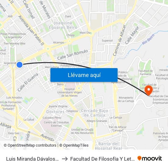 Luis Miranda Dávalos 93 to Facultad De Filosofía Y Letras map