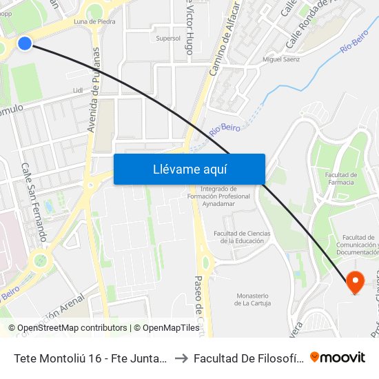 Tete Montoliú 16 - Fte Junta De Andalucía to Facultad De Filosofía Y Letras map