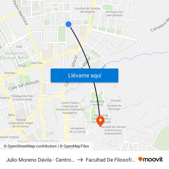 Julio Moreno Dávila - Centro Cívico Norte to Facultad De Filosofía Y Letras map