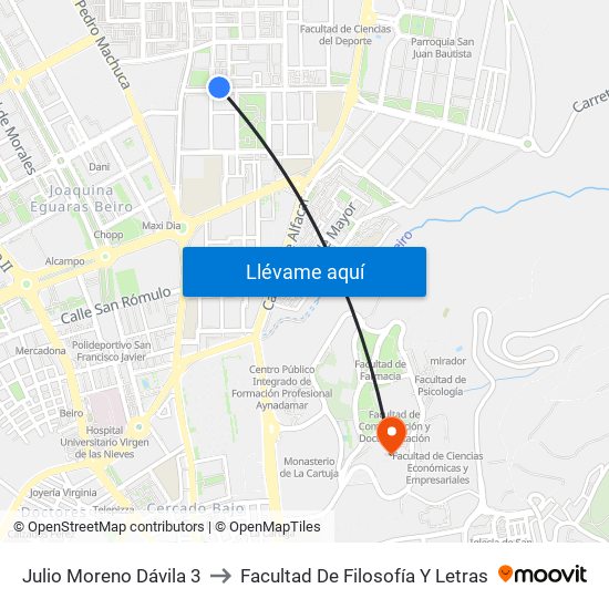 Julio Moreno Dávila 3 to Facultad De Filosofía Y Letras map