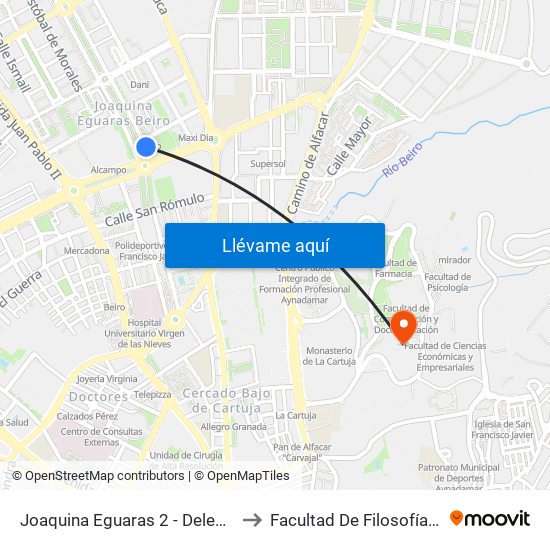 Joaquina Eguaras 2 - Delegación Jjaa to Facultad De Filosofía Y Letras map