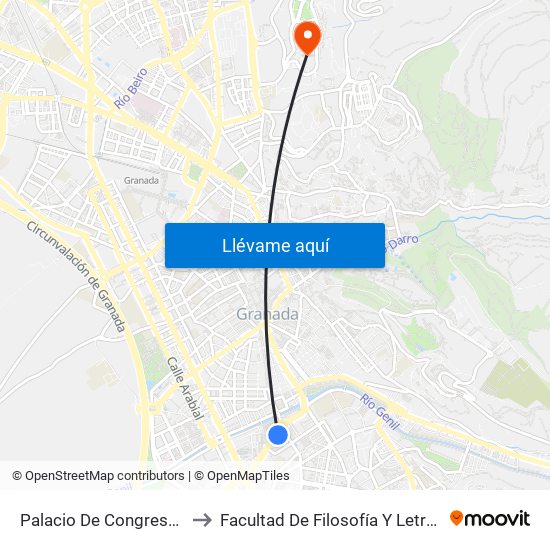 Palacio De Congresos to Facultad De Filosofía Y Letras map