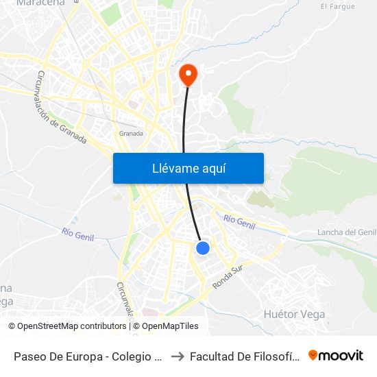 Paseo De Europa - Colegio García Lorca to Facultad De Filosofía Y Letras map
