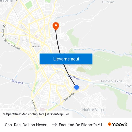 Cno. Real De Los Neveros 99 to Facultad De Filosofía Y Letras map