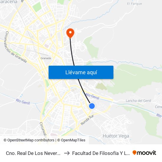 Cno. Real De Los Neveros 19 to Facultad De Filosofía Y Letras map