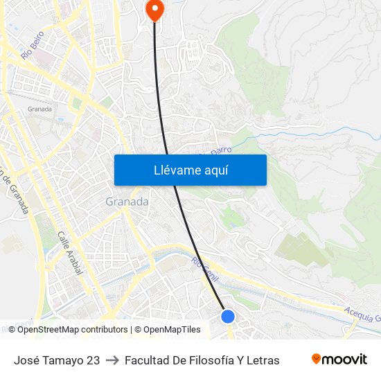 José Tamayo 23 to Facultad De Filosofía Y Letras map