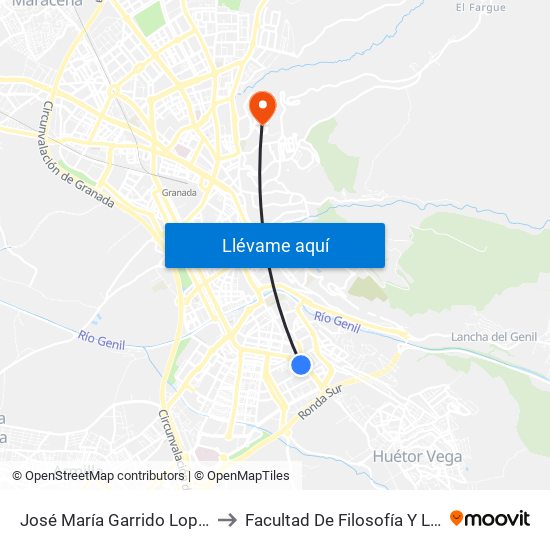 José María Garrido Lopera 3 to Facultad De Filosofía Y Letras map