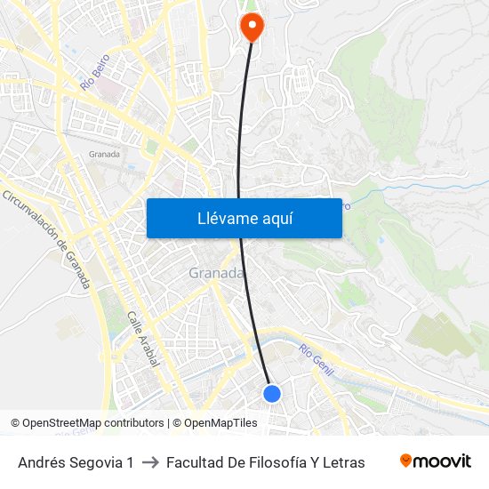 Andrés Segovia 1 to Facultad De Filosofía Y Letras map