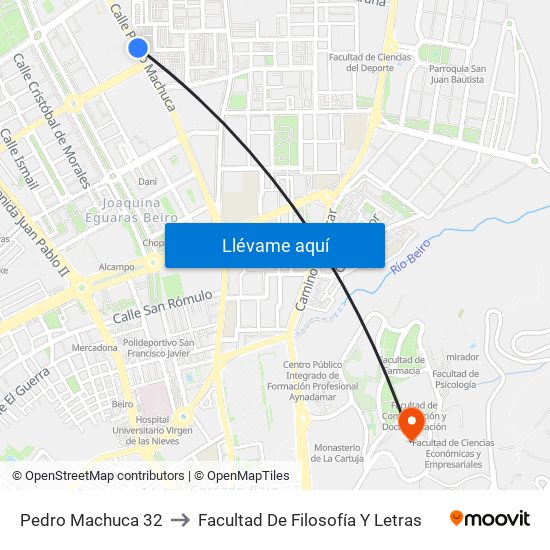 Pedro Machuca 32 to Facultad De Filosofía Y Letras map