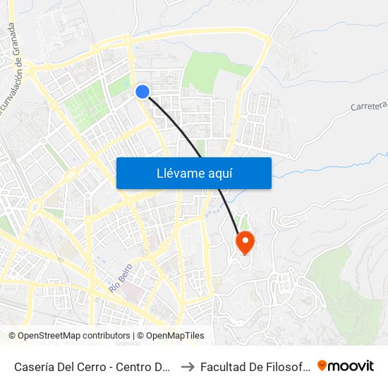 Casería Del Cerro - Centro De Salud Cartuja to Facultad De Filosofía Y Letras map